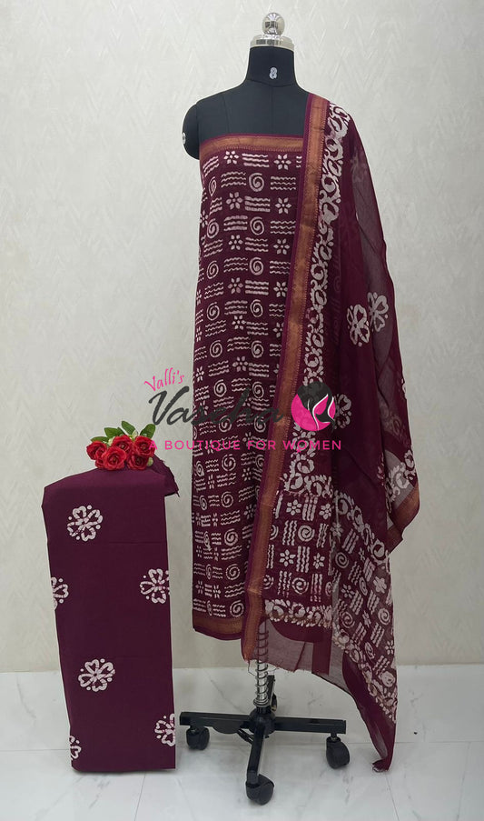 Pure Maheshwari Silk Mixed Cotton | Unstitched Material | VVUSM067