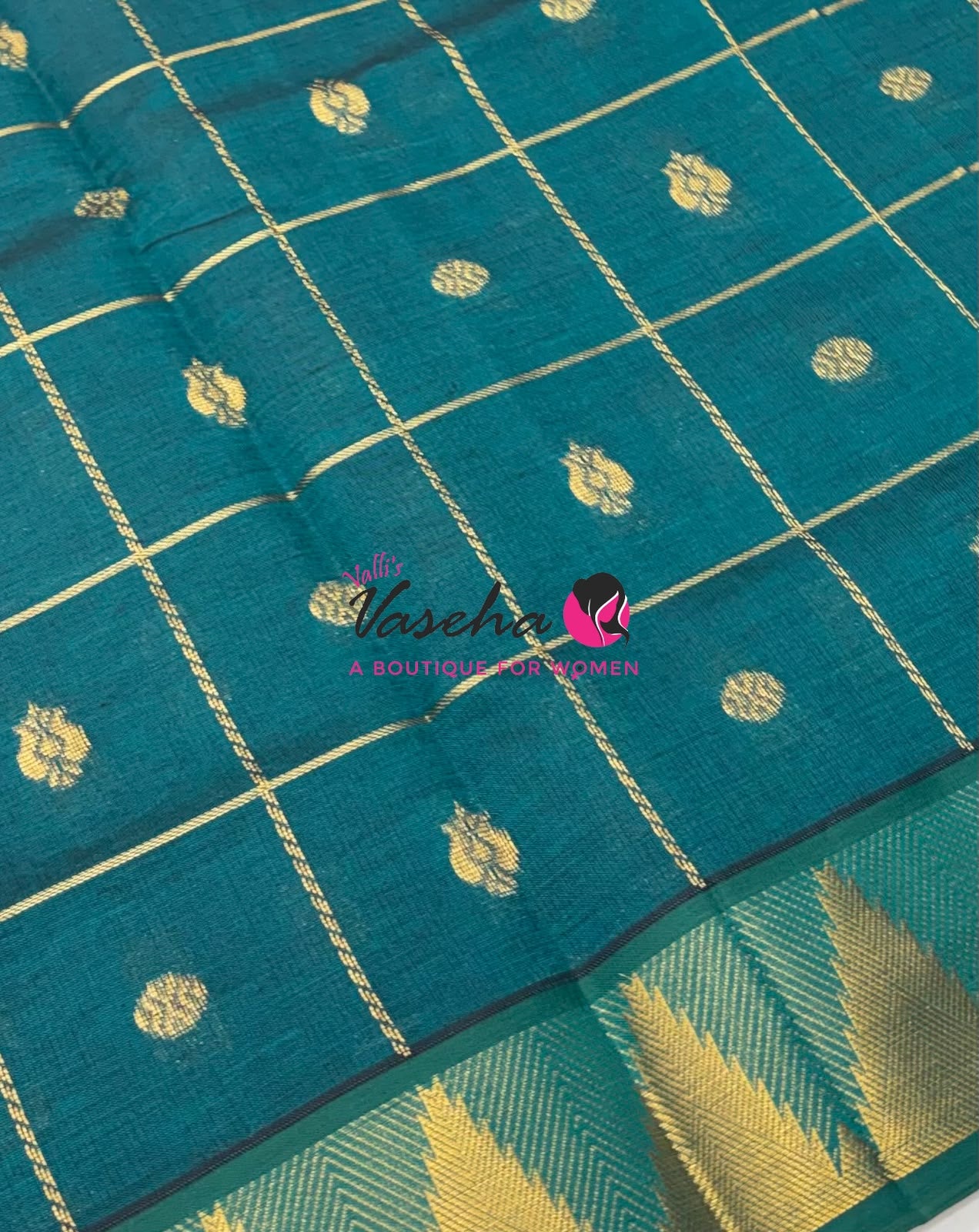 Semi Silk Cotton Saree - Checked Pattern with Butta  - VVSSC012