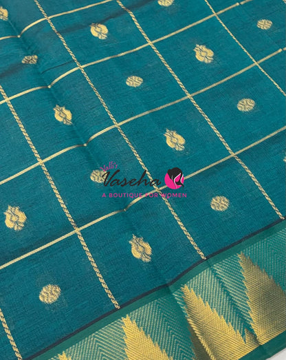 Semi Silk Cotton Saree - Checked Pattern with Butta  - VVSSC012
