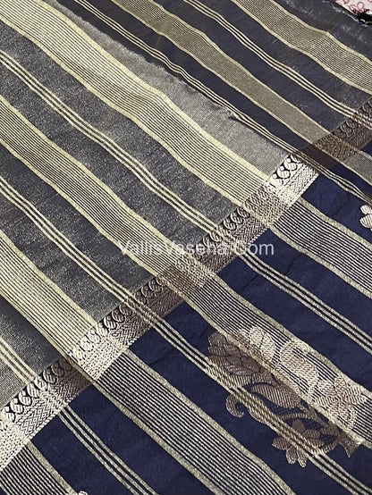 Semi Tissue Tussar Silk - Navy Blue Shade - VVSTS043