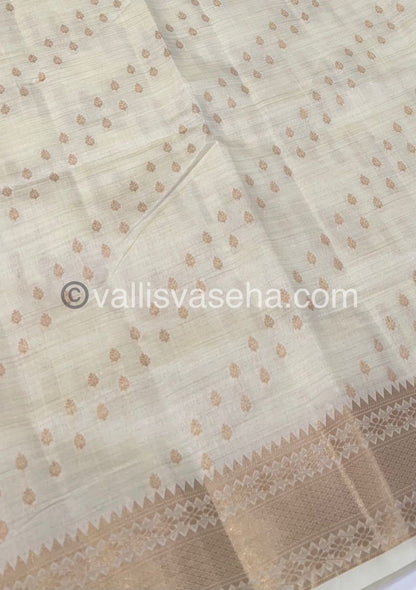 Semi Tussar Silk - Grand Pallu  - Cream Shade - VVSTS017