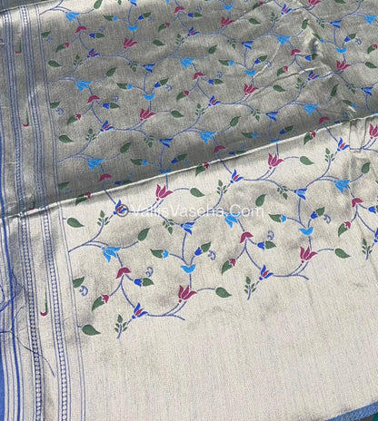 Semi Raw Silk - Paithani Design Weaving - Blue Shade - VVRS005