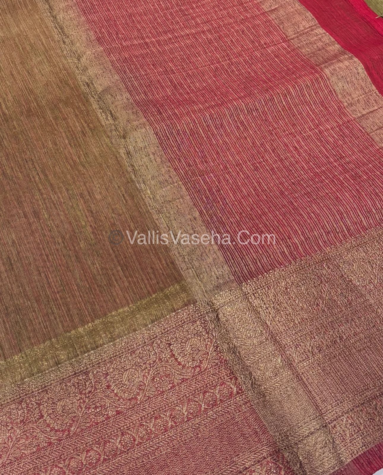 Bamboo Silk Saree -  chiku with Red Shade - VVBSS009