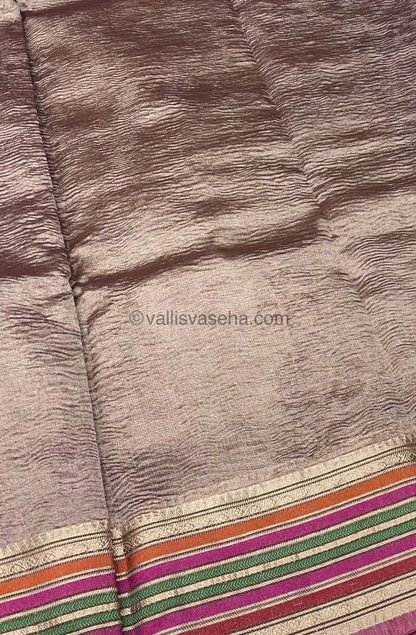 Crushed Tissue Saree - Light Grey mixed chocolate Shade - VVCTS001