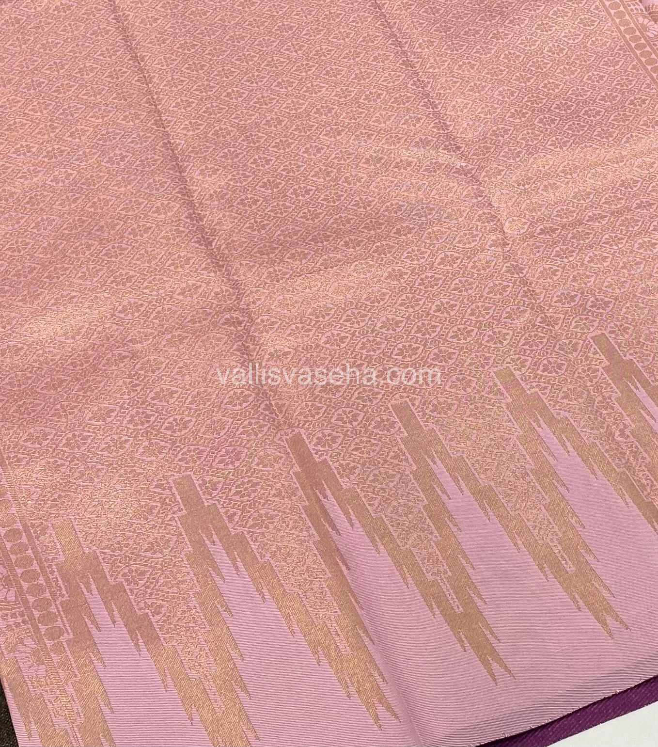 Kanchi Semi Silk - Wine With Baby Pink - Temple Border  - VVKSS001