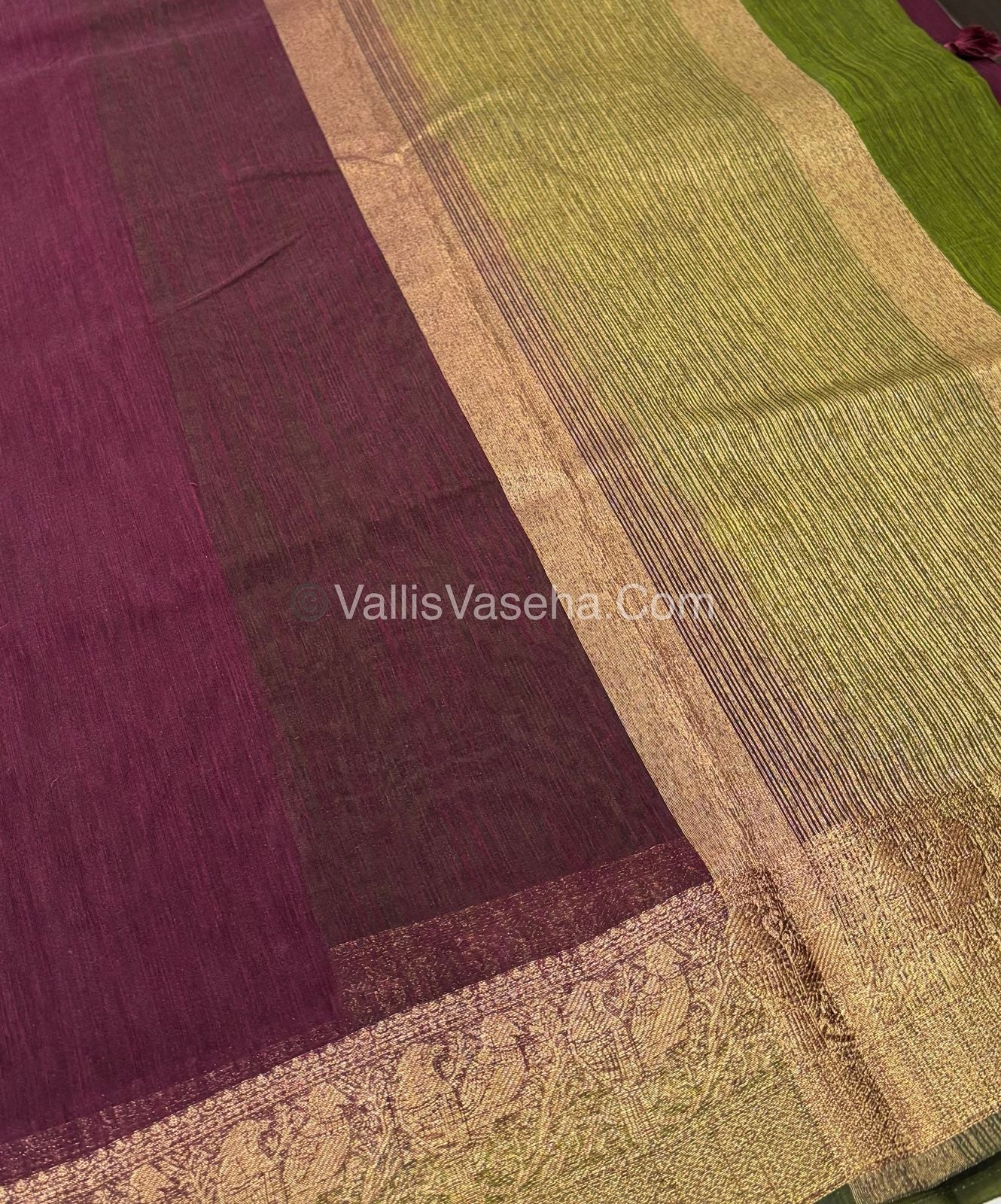 Bamboo Silk Saree - Wine With Green Shade - VVBSS005