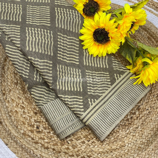 Semi Tussar Silk - Greensih Grey Shade - VVSTS007