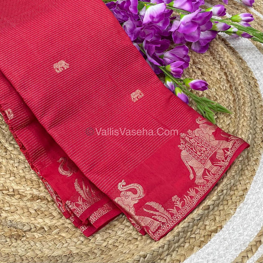 Semi Tussar Silk - Vairavoosi & Elephant Design - Red shade-VVSTS019
