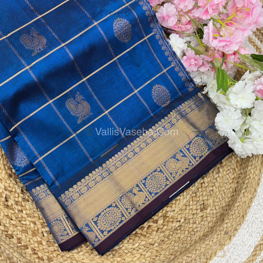 Pure Silk Cotton Saree - Mayil & Chakkaram Design -  Blue  Shade - VVMC001