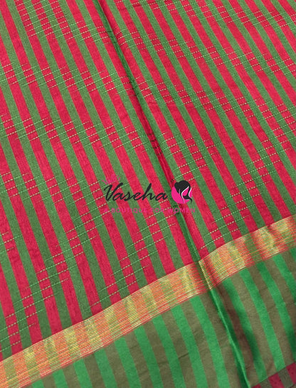 Semi Silk Saree - Thread Work Weaving - Maroon With Green - VVSSS0038