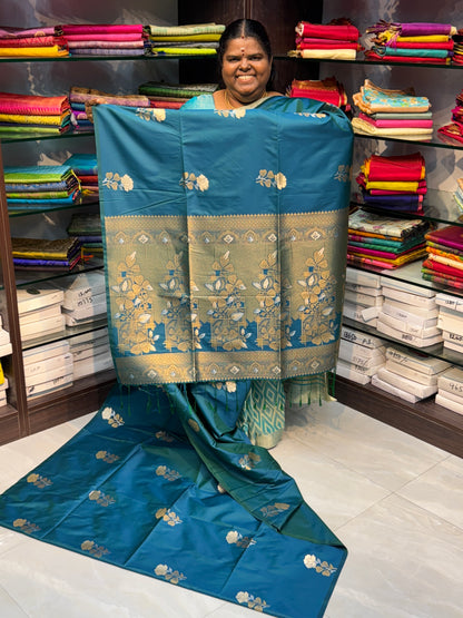 Semi Soft Silk - Border less - Dark Peacock Blue - VVSSS007