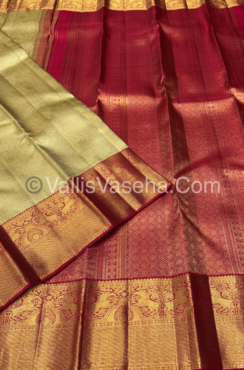 Pure Bridal Korvai Kanchipuram Silk Saree - Cream & Red Combo - VVPS041