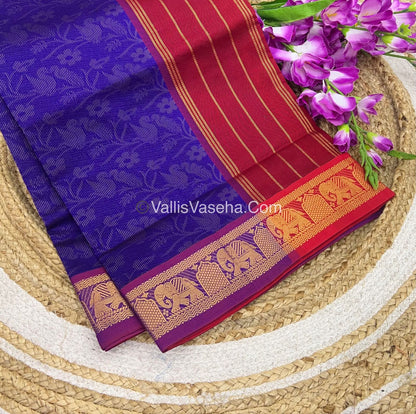 Semi Silk Cotton Saree - Violetish Blue With Reddish Maroon Shade - VVSSC007