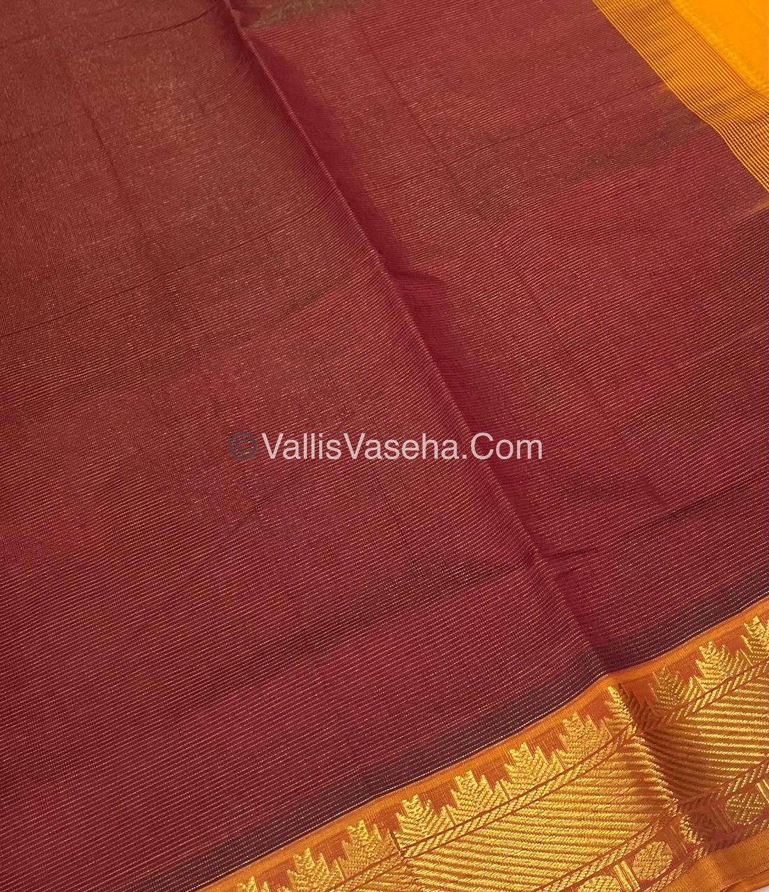 Semi Silk Cotton Saree -  Maroon With Yellow Shade - VVSSC008