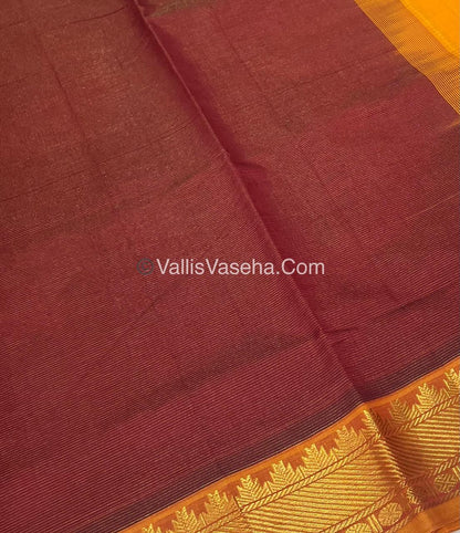 Semi Silk Cotton Saree -  Maroon With Yellow Shade - VVSSC008