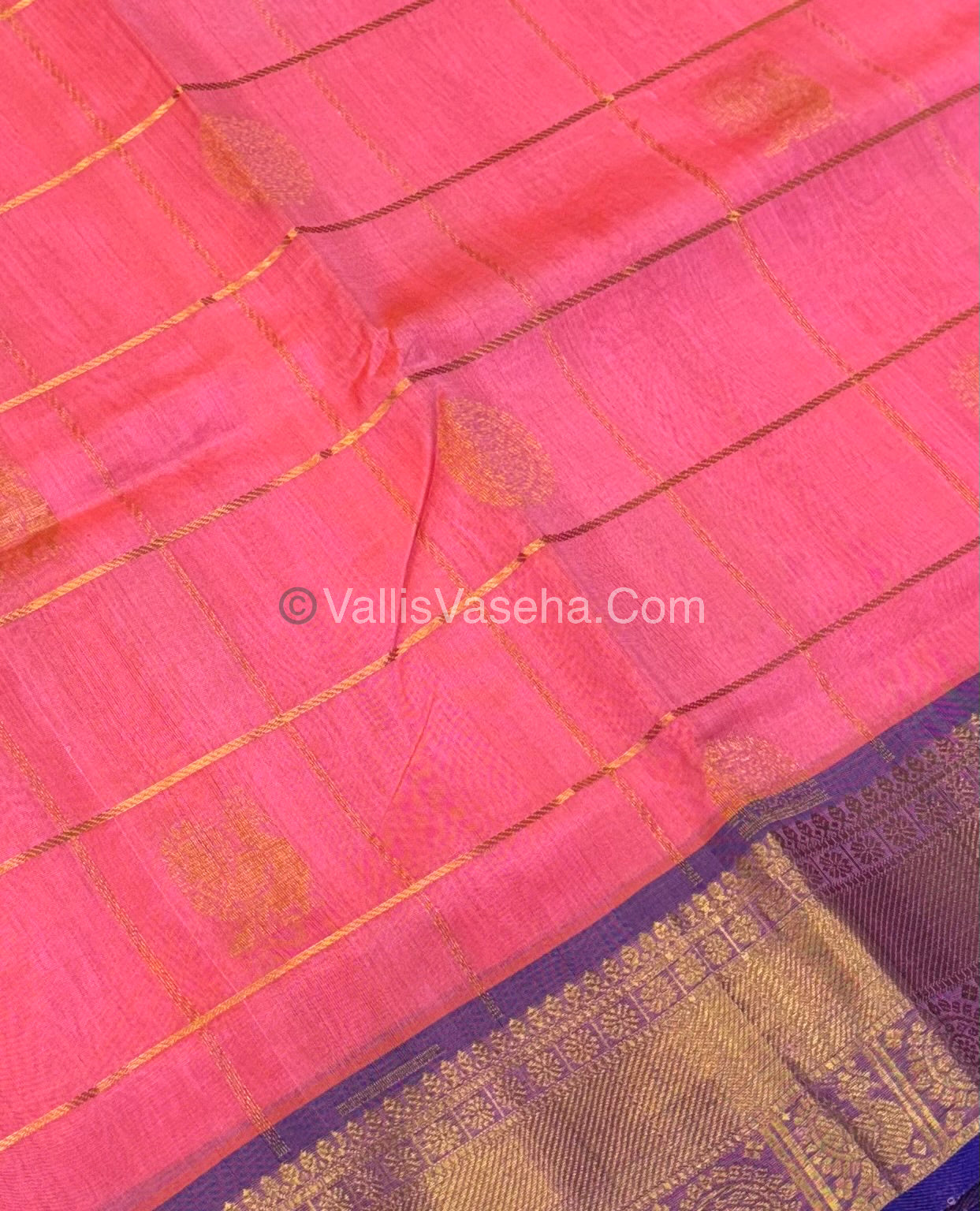 Pure Silk Cotton Saree - Mayil & Chakkaram Design - Peach With Blue  Shade - VVMC001