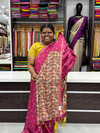 Semi Matka Tussar Silk Saree - Tie & Dye pattern - Pink Shade - VVSMT001