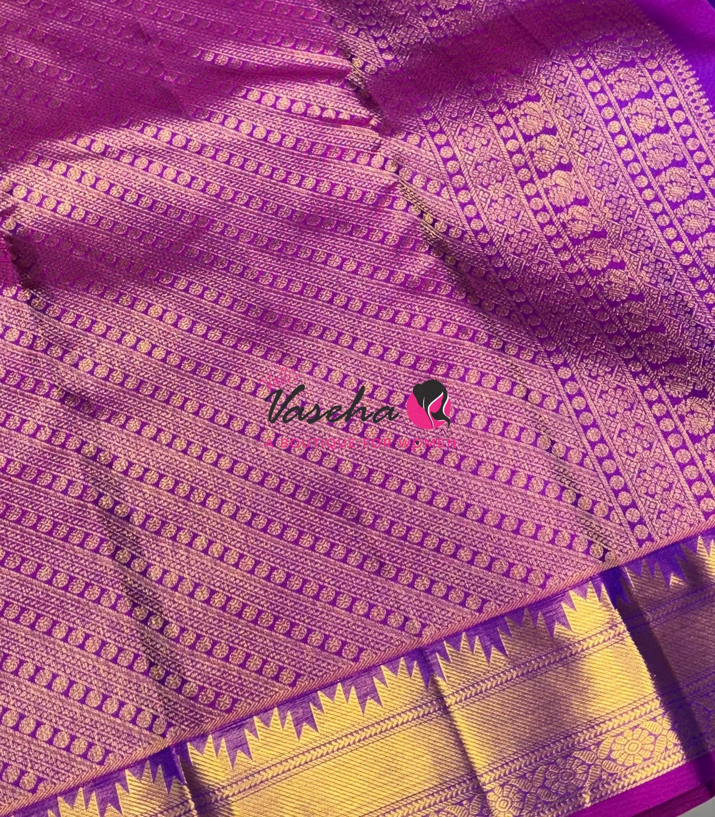 Pure Kanchipuram Silk Saree - Dual Tone Peacock Blue & Purplish Pink Combo - VVPS013
