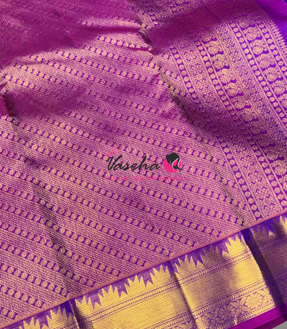 Pure Kanchipuram Silk Saree - Dual Tone Peacock Blue & Purplish Pink Combo - VVPS013