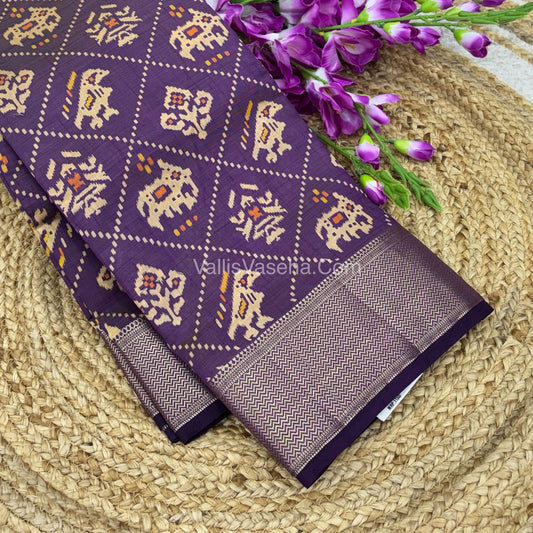 Semi Tussar Silk Saree - Ikkat / Pochampally Design - Dark Purple Shade - VVSTS034