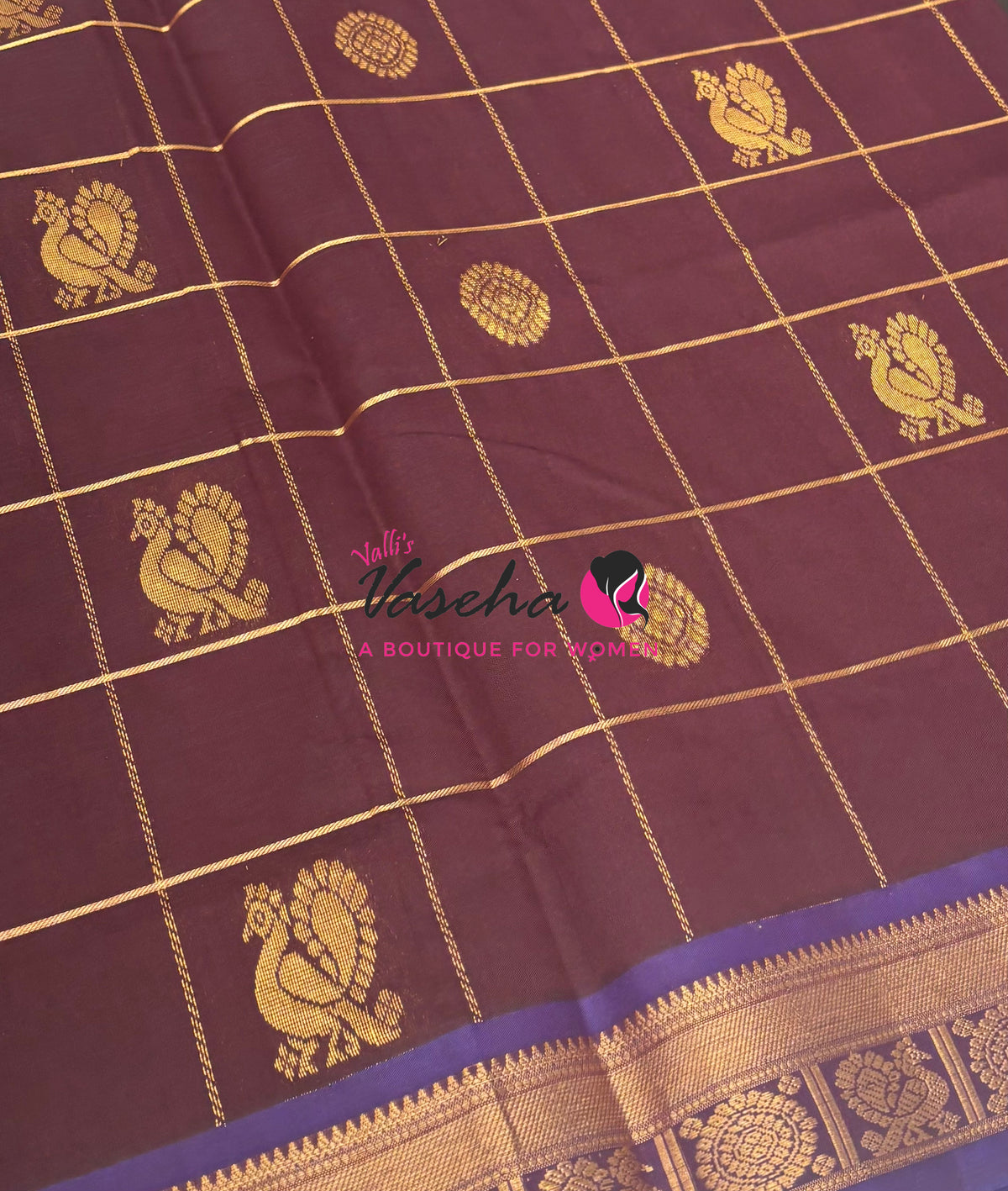Semi Silk Cotton Saree - Checked Pattern with Butta  - VVSSC013