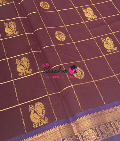 Semi Silk Cotton Saree - Checked Pattern with Butta  - VVSSC013