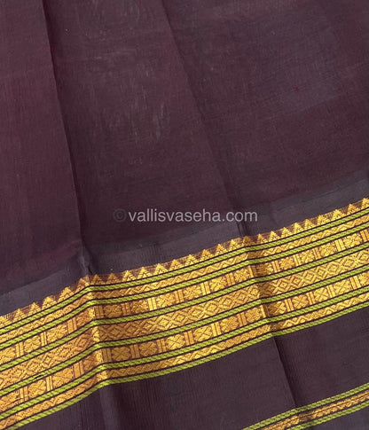 Pure Korvai Silk Cotton Saree - Grey with Brown - Retta Petta border - VVKSC004
