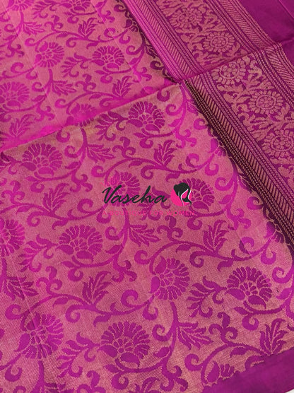 Pure Soft Silk Saree - Mustard Yellow & Pink   - VVPSS091