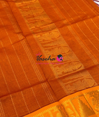Semi Silk Cotton Saree - Small Zari Butta  - Retta Mayil Border- VVSSC015