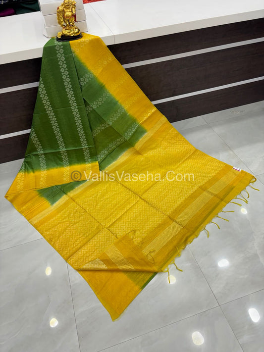 Bhagalpuri Silk - Green With Yellow  - VVBS008