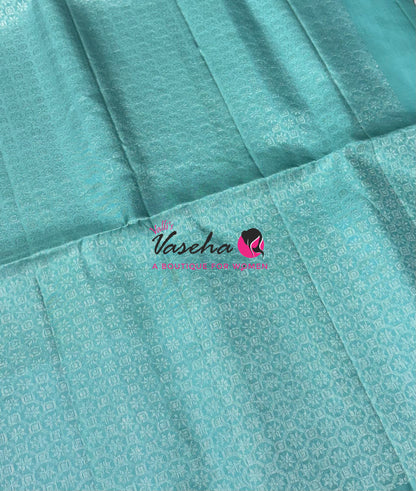 Pure Soft Silk Saree - Light Green & Blue - VVPSS126