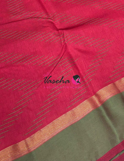 Semi Silk Saree - Thread Work Weaving - Maroon With Green - VVSSS0038