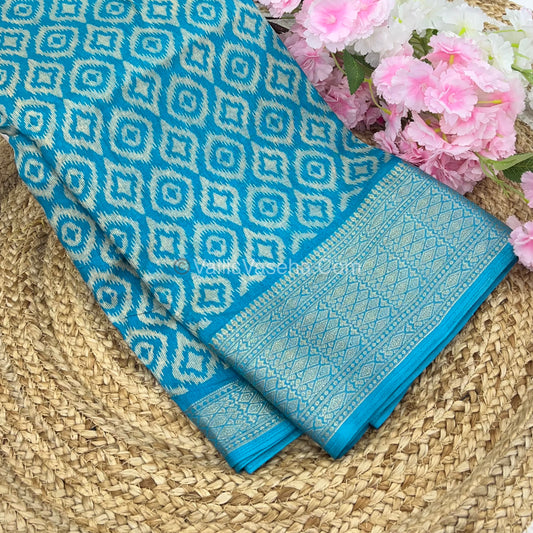 Semi Binny Silk - Ikkat Design - VVSBS004 - Blue Shade