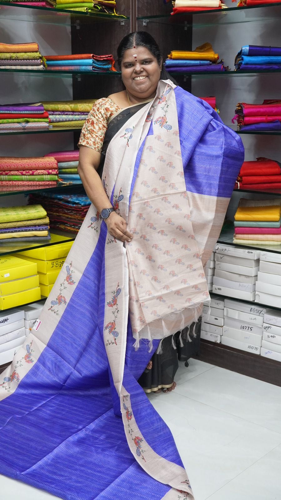 Semi Chappa Silk - Blue & Cream- VVSC002