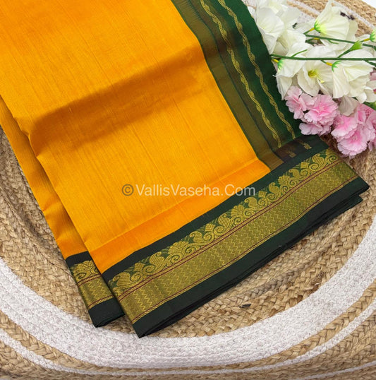 Pure Korvai Silk Cotton - Yellow with Green Combo - VVKSC007