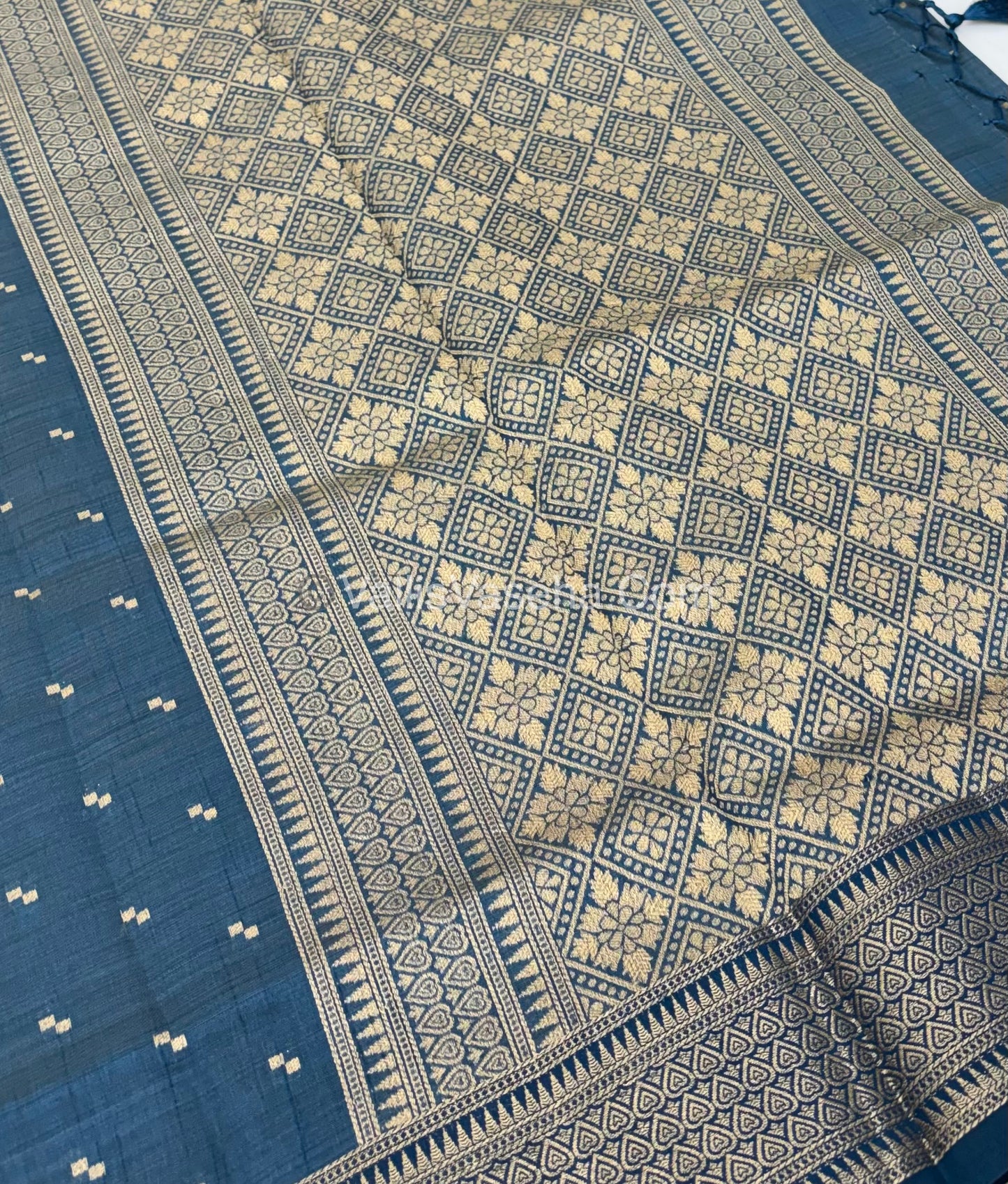 Semi Tussar Silk - Grand Pallu  - Ramar Blue Shade - VVSTS020