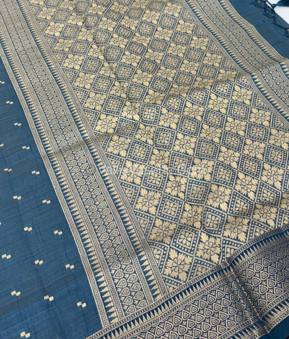 Semi Tussar Silk - Grand Pallu  - Ramar Blue Shade - VVSTS020