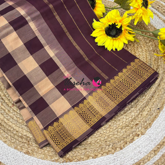 Semi Silk Cotton Saree |  Pazhum Pazhamum Checks Design |VVSSC018