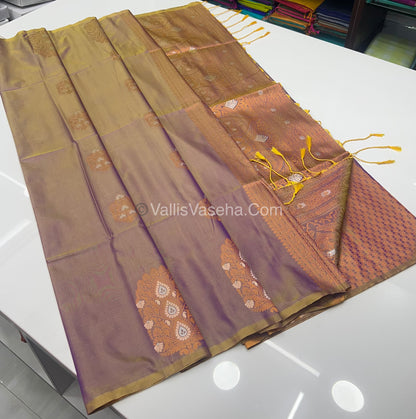 Semi Soft Silk - Border Butta  - Double Tone Goldish Grey Shade -VVSSS010