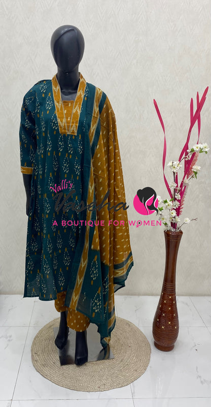 Ready Made | Semi Anarkali Set  (3pc)|Cotton |VVRMS032
