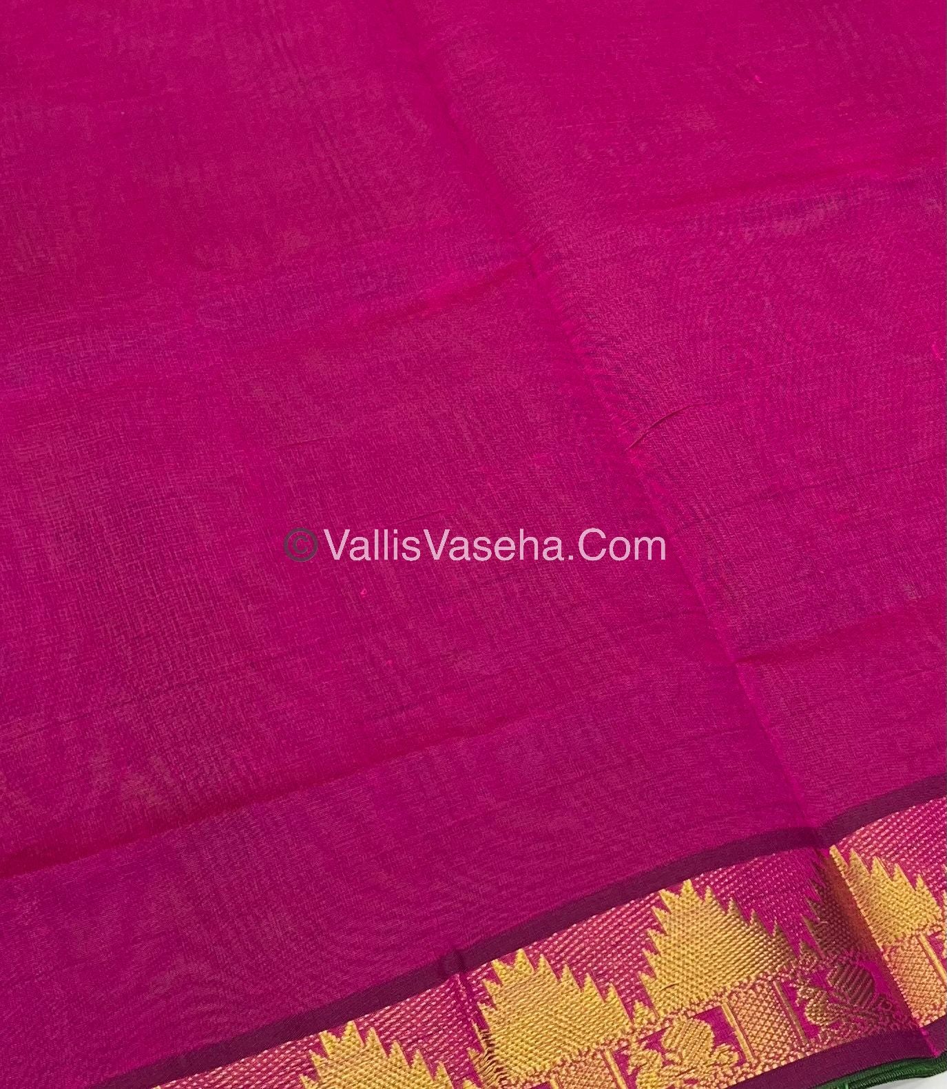Semi Silk Cotton Saree - Green With Pink Shade - VVSSC005