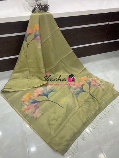 Linen Tissue Saree - Pista Shade - VVLTS006