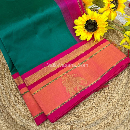 Pure Korvai Silk Cotton Saree - Border Elephant butta Design - VVKSC018