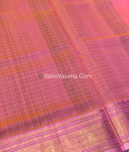 Pure Silk Cotton Saree - Dark Green  With Peach Shade - Lakshadeepam Design - VVPLD001