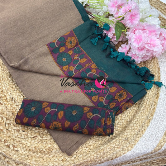 Handloom Cotton Sarees with Kalamkari Blouse - VVKCK004