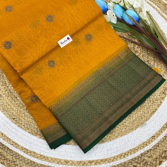 Bamboo Silk Saree - Yellow with Green Shade - VVBSS001