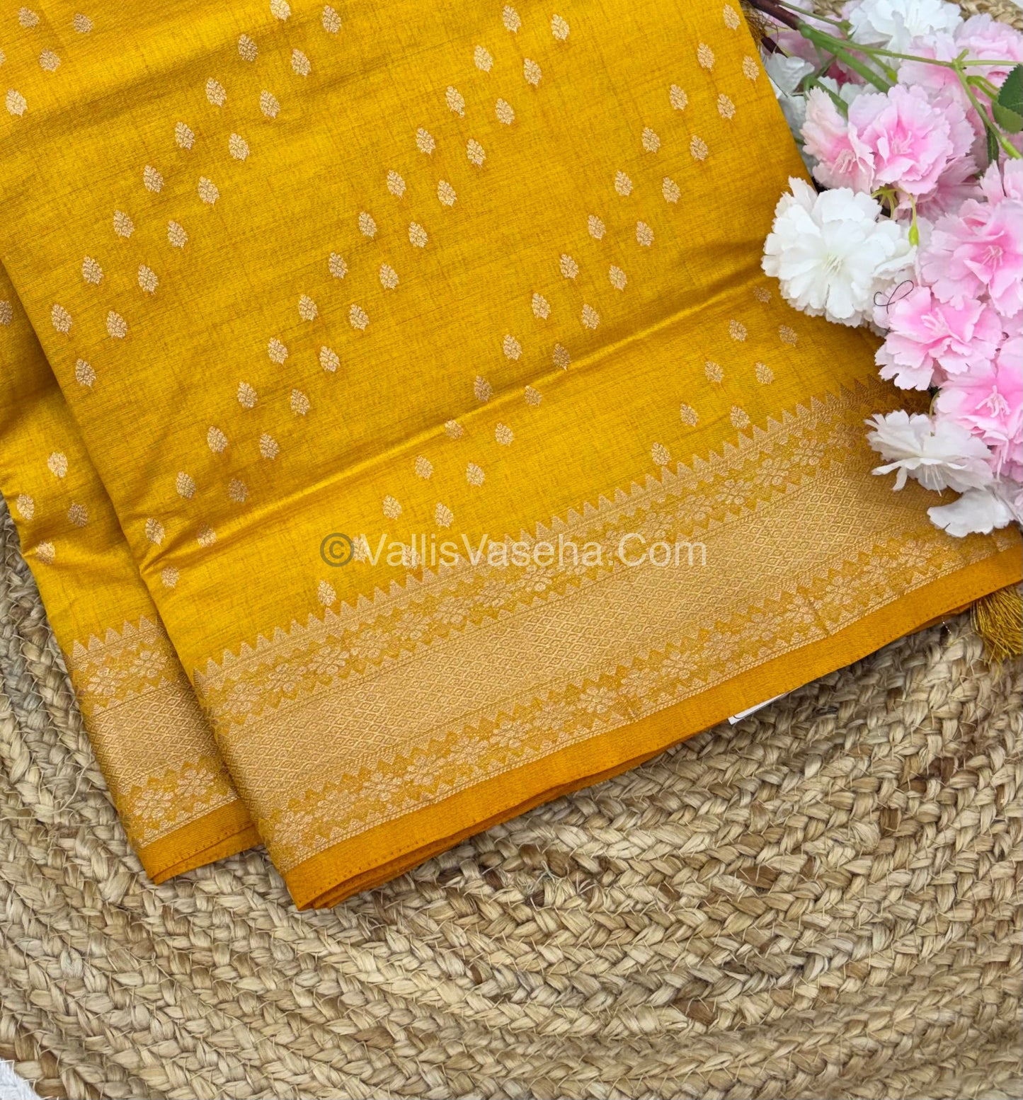 Semi Tussar Silk - Grand Pallu  Yellow Shade - VVSTS017