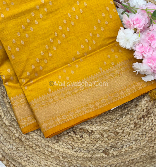 Semi Tussar Silk - Grand Pallu  Yellow Shade - VVSTS017