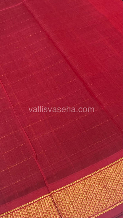 Pure Korvai Silk Cotton - Checks Pattern - Brown with Merunish Red - VVKSC015