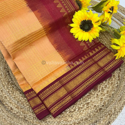 Pure Korvai Silk Cotton - Zari checks lines -Kanakambaram ( Light Peach )& Merun Combo - VVKSC010